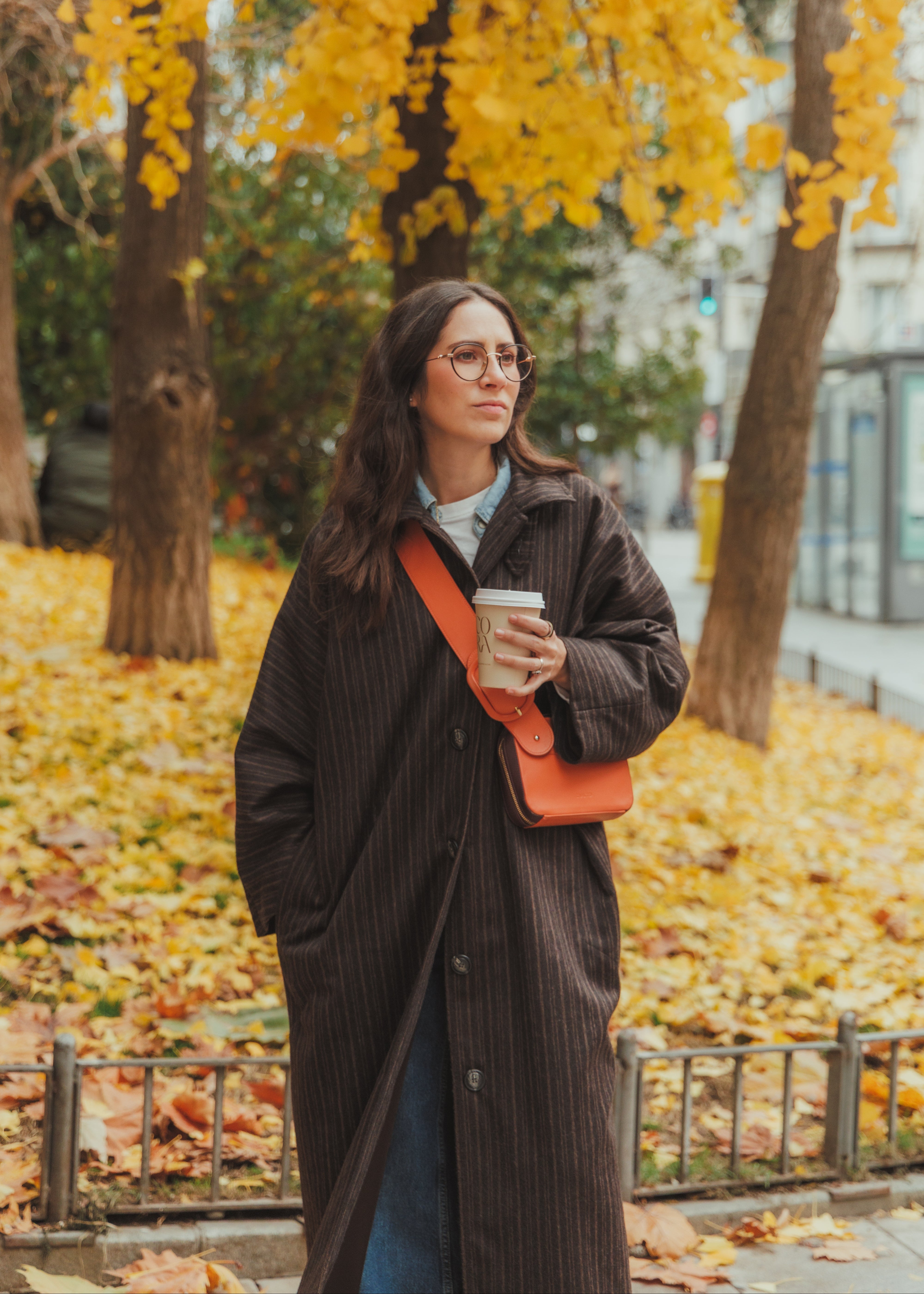 ABRIGO PILAR LANA CHOCOLATE CON RAYA